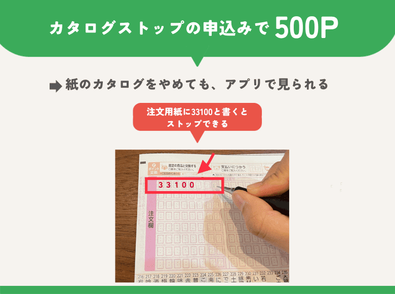 カタログストップの申込みで500ポイント